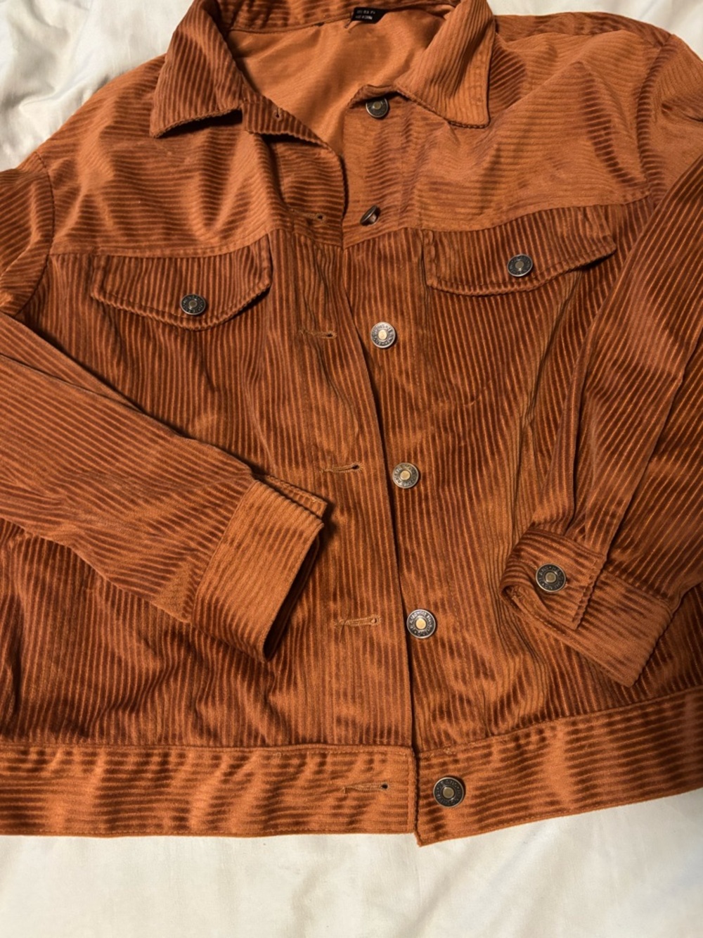 Corduroy Button-Front Trucker Jacket in Camel - Picture 4 of 11